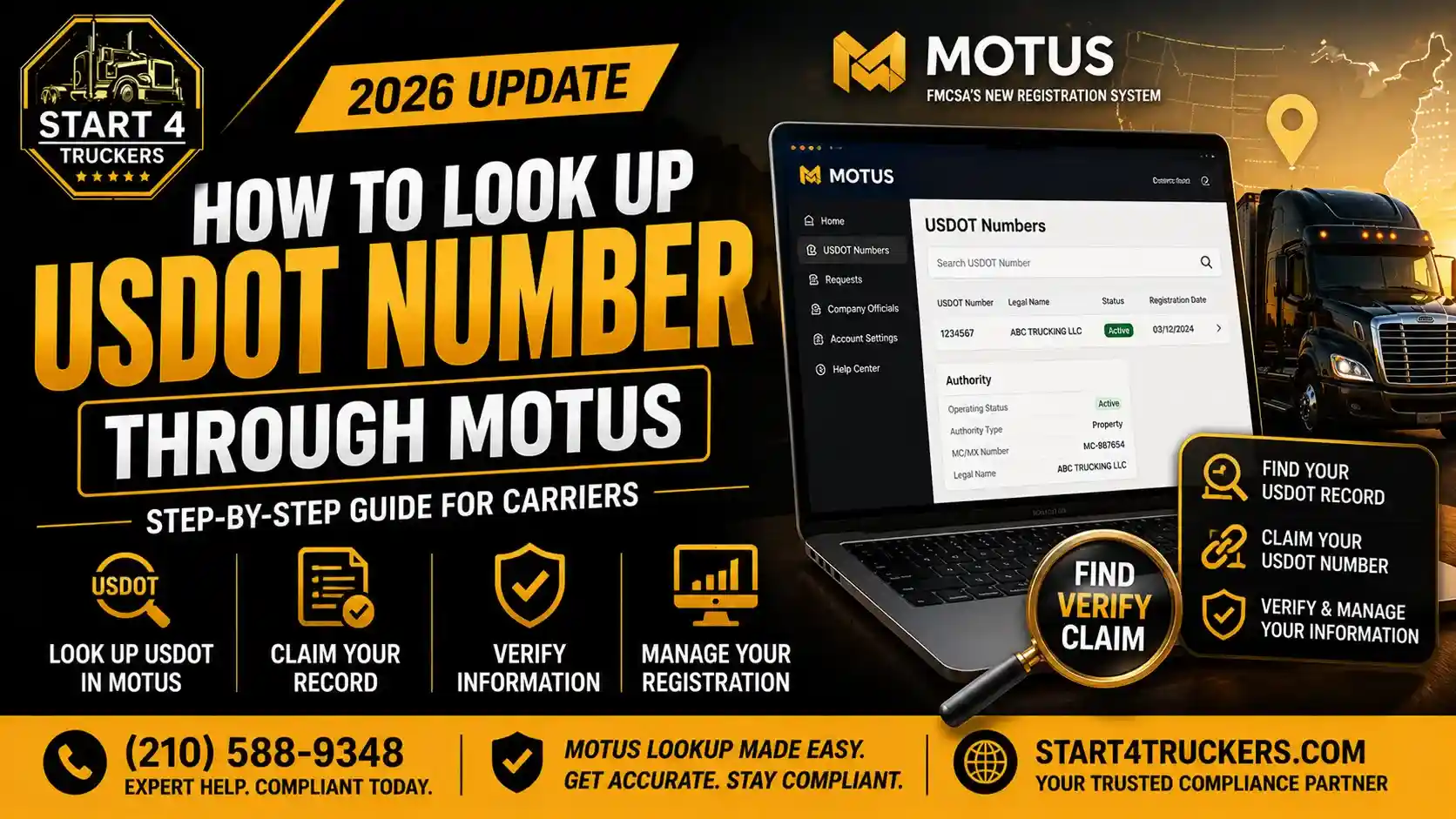 how to look up USDOT number through Motus