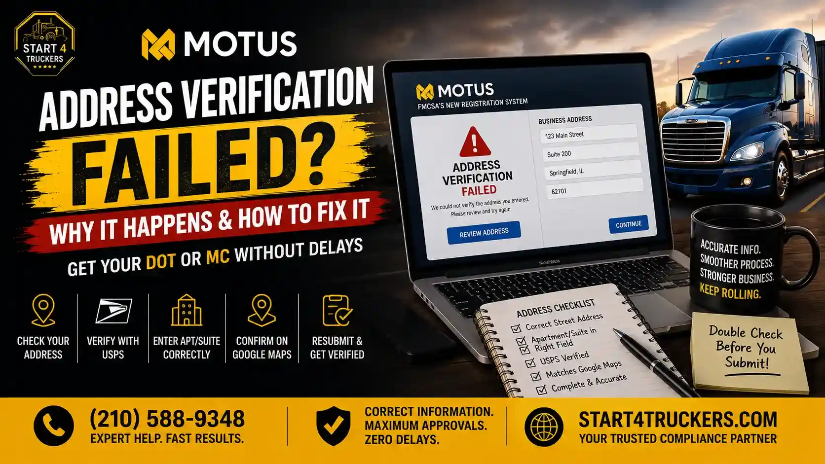 Address verification failed in Motus during getting a Dot or Mc